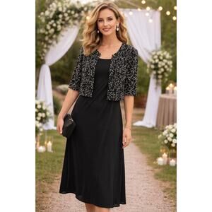 Ronni Nicole 18W Dress Set Black Silver Mother of Bride Wedding Guest Formal